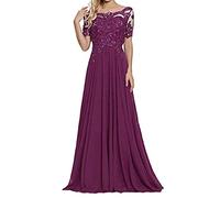 yhfshop Demoiselle d'honneur Robe de Soirée,Robe de soirée en Dentelle à Manches Courtes et épaules dénudées-Fuchsie_50,Robe de Soirée Longue Sexy Chic