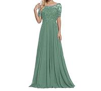 yhfshop Dentelle Robe de Soirée Longue Femme, Élégante Cocktail Robe en Dentelle à Manches Courtes et Épaules Dénudées - Gris