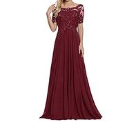 yhfshop Dentelle Robe de Soirée Longue Femme,Robe de soirée en Dentelle à Manches Courtes et épaules dénudées-Rotwein_44,Robes de Soirée Femme Grande Taille