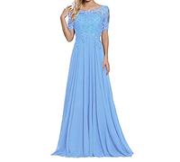 yhfshop Dentelle Robe de Soirée Longue Femme,Robe de soirée en Dentelle à Manches Courtes et épaules dénudées-Himmelblau_38,Élégante Cocktail Soirée Robe