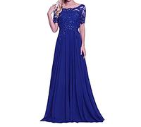 yhfshop Dentelle Robe de Soirée Longue Femme,Robe de soirée en Dentelle à Manches Courtes et épaules dénudées-Königsblau_44(US14W),Élégante Cocktail Soirée Robe