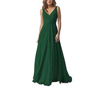 yhfshop Dentelle Robe de Soirée Longue Femme,Robe en Mousseline à Double épaule et col en V, Robe de soirée trapèze-Jade Green_40,Élégante Cocktail Soirée Robe