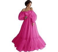 Yhfshop Dentelle Robe de Soirée Longue Femme Sexy à Manches Bouffantes, Deep Rose A, 42, Élégante Cocktail