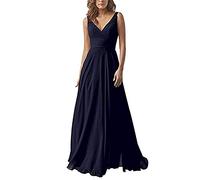 yhfshop Dentelle Robe de Soirée Longue,Robe en Mousseline à Double épaule et col en V, Robe de soirée trapèze-Dark Blue_40,Elégante Robe de Soirée Cérémonie