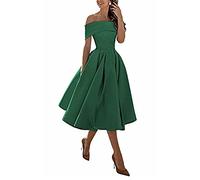 yhfshop Élégante Cocktail Soirée Robe,Jupe Trois-Quarts en Satin Coupe trapèze,Dark Green D,US12,Robe de Soirée pour Mariage Demoiselle