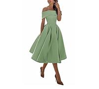 yhfshop Élégante Cocktail Soirée Robe,Jupe Trois-Quarts en Satin Coupe trapèze,Grey Green C,US6,Robe de Soirée pour Mariage Demoiselle
