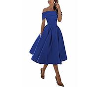 yhfshop Élégante Cocktail Soirée Robe,Jupe Trois-Quarts en Satin Coupe trapèze,Royal Blue,US12,Robe de Soirée pour Mariage Demoiselle