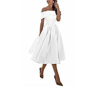 yhfshop Élégante Cocktail Soirée Robe,Jupe Trois-Quarts en Satin Coupe trapèze,White,US12,Robe de Soirée pour Mariage Demoiselle
