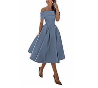 yhfshop Femme Robe de Cocktail Courte Bal,Jupe Trois-Quarts en Satin Coupe trapèze,Gray Blue,US8,Robe de Soirée Cocktail Courte