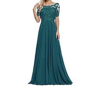 yhfshop Longue Femme Robe de Soirée de Demoiselle,Robe de soirée en Dentelle à Manches Courtes et épaules dénudées-Malachitgrün_56,Robe de Soirée Longue Cérémonie