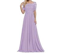 yhfshop Longue Femme Robe de Soirée de Demoiselle,Robe de soirée en Dentelle à Manches Courtes et épaules dénudées-Lila_40,Robe de Soirée Longue Cérémonie
