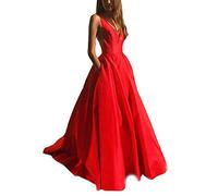 yhfshop Longue Femme Robe de Soirée de Demoiselle,Robes de Bal Rouges élégantes A-Line Robes de soirée en Satin pour Femmes,Big Red,EU38,Robe de Soirée Longue Cérémonie, 38