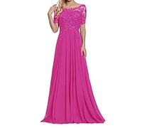 yhfshop Robe de Cocktail Femme Longue,Robe de soirée en Dentelle à Manches Courtes et épaules dénudées-Rose Rot_56,Longue Robe de Soirée de Mariage