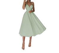 yhfshop Robe de Demoiselle d'honneur mi-Longue en Satin A Mot Robe de soirée-Vert Clair_6
