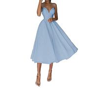 yhfshop Robe de Demoiselle d'honneur Moyenne Longue Robe Satin Un Mot Robe de soirée-Sky Blue_8
