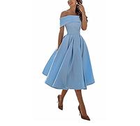 yhfshop Robe De Demoiselle Mariage Mi,Jupe Trois-Quarts en Satin Coupe trapèze,Sky Blue E,US16w,Robes de Soirée Femme Grande Taille
