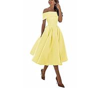 yhfshop Robe De Demoiselle Mariage Mi,Jupe Trois-Quarts en Satin Coupe trapèze,Yellow,US16w,Robes de Soirée Femme Grande Taille