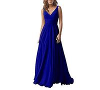 yhfshop Robe de Soirée Demoiselle d'honneur,Robe en Mousseline à Double épaule et col en V, Robe de soirée trapèze-Royal Blue_46,Robe Demoiselle d'honneur Femme
