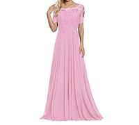 yhfshop Robe de Soirée Femme Longue Tulle,Robe de soirée en Dentelle à Manches Courtes et épaules dénudées-Rosa_50,Robe de Soirée Cocktail Longue Femme