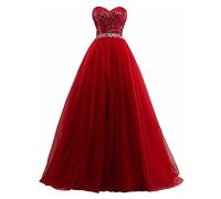 yhfshop Robe de Soirée Femme Longue Tulle,Robe de soirée Sexy à col Bateau et à col Bateau, Crimson, 30,Big Red,38,Robes de Soirée Femme Grande Taille
