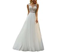 yhfshop Robe de soirée longue pour femme - Robe de mariée à double épaule - Col rond - Robe de bal de fin d'année - Blanc cassé - 36 - Robe de fête pour femme - Robes de demoiselle d'honneur