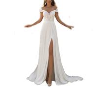 yhfshop Robe de Soirée pour Mariage Demoiselle,2022 Nouvelle Robe de mariée Sexy à Encolure Ronde et Queue de mariée,White,US20w,Dentelle Robe de Soirée Demoiselle