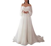 Yhfshop Robe de Soirée pour Mariage Demoiselle d'Honneur - Tempérament Sexy À Manches Longues en Mousseline De Soie - Off White, US26w