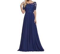 yhfshop Robe de Soirée pour Mariage Demoiselle,Robe de soirée en Dentelle à Manches Courtes et épaules dénudées-Dunkelblau_42,Dentelle Robe de Soirée Demoiselle