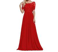 yhfshop Robe de Soirée pour Mariage Demoiselle,Robe de soirée en Dentelle à Manches Courtes et épaules dénudées-Groß Rot_52,Dentelle Robe de Soirée Demoiselle