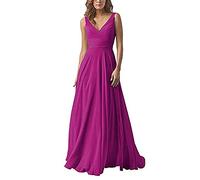 yhfshop Robe de Soirée pour Mariage Demoiselle,Robe en Mousseline à Double épaule et col en V, Robe de soirée trapèze-Purple Rose_42,Robe de Soirée de Demoiselle d'honneur