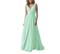 yhfshop Robe de Soirée pour Mariage Demoiselle,Robe en Mousseline à Double épaule et col en V, Robe de soirée trapèze-Fruit Green A_38,Dentelle Robe de Soirée Demoiselle