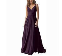 yhfshop Robe de Soirée pour Mariage Demoiselle,Robe en Mousseline à Double épaule et col en V, Robe de soirée trapèze-Grape Purple_40,Robe de Soirée de Demoiselle d'honneur