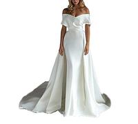 yhfshop Robes de Soirée Femme Grande Taille,2021 Nouvelle Robe de mariée en Satin Blanc-White_40,Robe de Soirée Bal Asymétrique