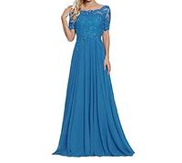 yhfshop Robes de Soirée Femme Grande Taille,Robe de soirée en Dentelle à Manches Courtes et épaules dénudées-Meerblau_44,Robe de Soirée Bal