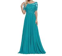 yhfshop Robes de Soirée Femme Grande Taille,Robe de soirée en Dentelle à Manches Courtes et épaules dénudées-Türkis_50,Robe de Soirée Bal