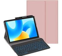 YHFZR Clavier étui pour Blackview Mega 3 Tablet 12,1 Pouce, 7 Couleurs Rétro-éclairé QWERTY Slim Détachable PU Housse Clavier sans Fil Coque, Rose