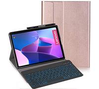 YHFZR Clavier étui pour Lenovo Tab M10 Plus 3rd Gen, 7 Couleurs Rétro-éclairé QWERTY Slim Détachable PU Housse Clavier Fil Coque pour Lenovo Tab M10 Plus 3rd Gen 10,6'' TB-125FU/128FU, Rose Or