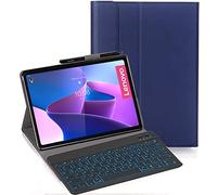YHFZR Clavier étui pour Lenovo Tab M10 Plus 3rd Gen, 7 Couleurs Rétro-éclairé QWERTY Slim Détachable PU Housse Clavier Fil Coque pour Lenovo Tab M10 Plus 3rd Gen 10,6'' TB-125FU/128FU, Bleu