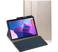 YHFZR Clavier étui pour Lenovo Tab M10 Plus 3rd Gen, 7 Couleurs Rétro-éclairé QWERTY Slim Détachable PU Housse Clavier Fil Coque pour Lenovo Tab M10 Plus 3rd Gen 10,6'' TB-125FU/128FU, Or
