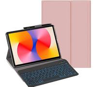YHFZR Clavier étui pour Samsung Galaxy Tab A11 8,7 Pouce SM-X130/X133/X135, [AZERTY] 7 Couleurs Rétro-éclairé Slim Détachable PU Housse Clavier sans Fil Coque, Rose