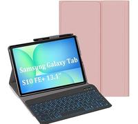 YHFZR Clavier étui pour Samsung Galaxy Tab S10 FE+ 13,1'', 7 Couleurs Rétro-éclairé QWERTY Slim Détachable PU Housse Clavier sans Fil Coque pour Samsung Galaxy Tab S10 FE+/FE Plus 13,1 Pouce, Rose