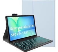 YHFZR Clavier étui pour Samsung Galaxy Tab S10 FE+ 13,1'', 7 Couleurs Rétro-éclairé QWERTY Slim Détachable PU Housse Clavier sans Fil Coque pour Samsung Galaxy Tab S10 FE+/FE Plus 13,1 Pouce, Bleu