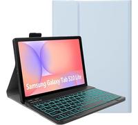 YHFZR Clavier étui pour Samsung Galaxy Tab S10 Lite Tablet 10,9 Pouce SM-X400/X406, 7 Couleurs Rétro-éclairé QWERTY Slim Détachable PU Housse Clavier sans Fil Coque, Bleu