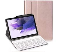 YHFZR Clavier étui pour Samsung Galaxy Tab S7 FE, QWERTY Slim PU Housse Détachable Wireless Clavier Keyboard sans Fil Coque pour Samsung Galaxy Tab S7 FE T730/T736B 12.4", Rose Or