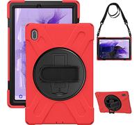 YHFZR Étui Antichoc pour Samsung Galaxy Tab S8+, 360 Rotation 3 Couches Hybride Résistant aux Chocs avec Support Fonction et Bandoulière pour Samsung Galaxy Tab S8+ X800/X806 12.4" 2022, Rouge