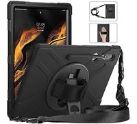 YHFZR Étui Antichoc pour Samsung Galaxy Tab S8 Ultra, Rotation 3 Couches Hybride Résistant aux Chocs avec Support Fonction et Bandoulière pour Samsung Galaxy Tab S8 Ultra 14,6'' X900/X906, Noir