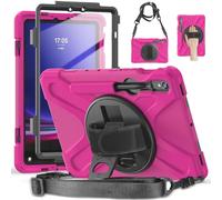 YHFZR Étui Antichoc Rotation 3 Couches Hybride Chocs avec Support et Bandoulière pour Samsung Galaxy Tab S9 FE/ S9 / S8 / S7 Case (SM-X510/X710/X716/X718/X700/T870), Rose