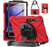 YHFZR Étui Antichoc Rotation 3 Couches Hybride Chocs avec Support et Bandoulière pour Samsung Galaxy Tab S9 FE/ S9 / S8 / S7 Case (SM-X510/X710/X716/X718/X700/T870), Rouge