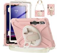 YHFZR Étui Antichoc Rotation 3 Couches Hybride Chocs avec Support et Bandoulière pour Samsung Galaxy Tab S9 FE/ S9 / S8 / S7 Case (SM-X510/X710/X716/X718/X700/T870),Rose-A