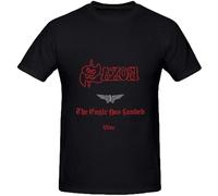 YHGsed233 Saxon The Eagle Has Landed Pop Mens Crew Neck Cotton T Shirts Black XXL